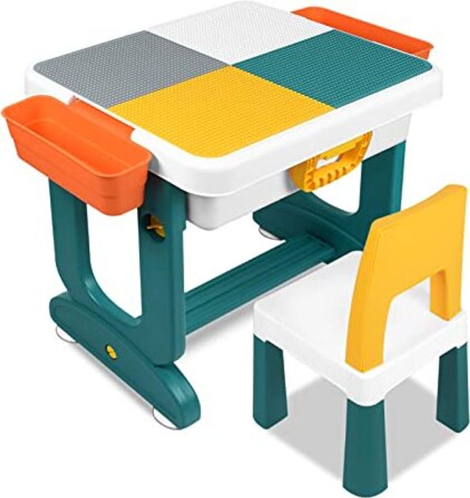 TRMLBE Kindertisch mit Stühle Set Spieltisch für Kinder ab 3 Jahren mit Aufbewahrungsbox und Höheverstellbar Multifunktionaler Doppelseitiger Ti...