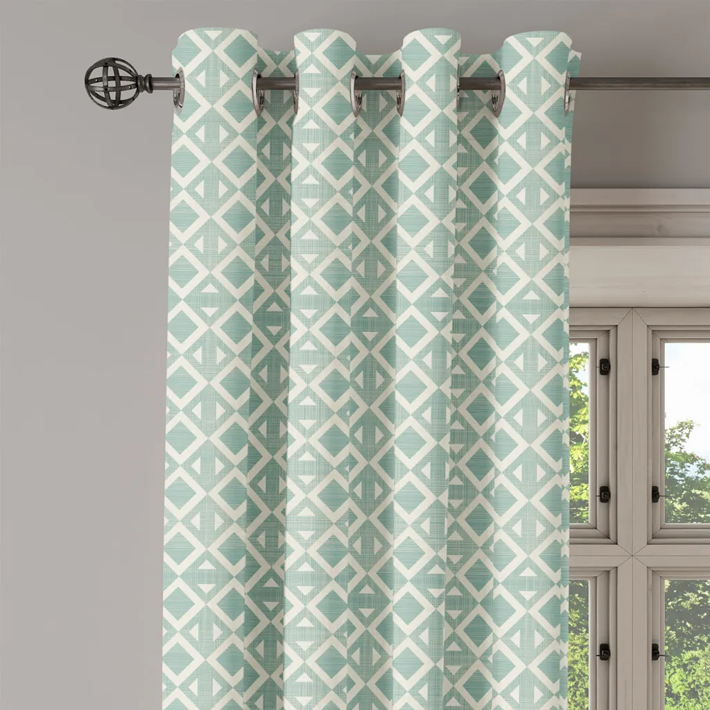 Rideau géométrique 280x175cm motif triangles rétro écume de mer chic - 3