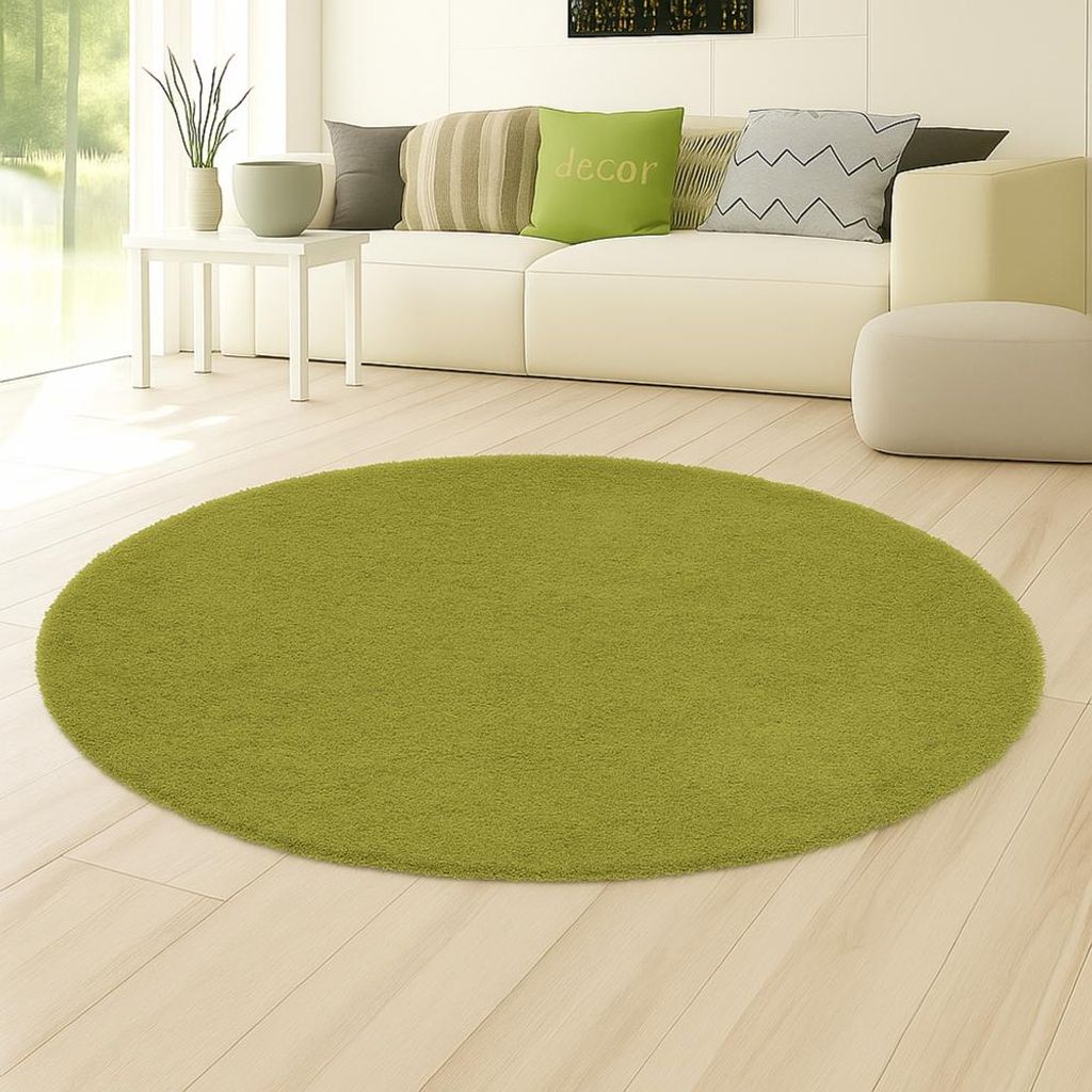 Shaggy Teppich in Naturgrün für Wohnzimmer und Schlafzimmer – weich, gemütlich und stilvoll Größe - 200 cm Rund