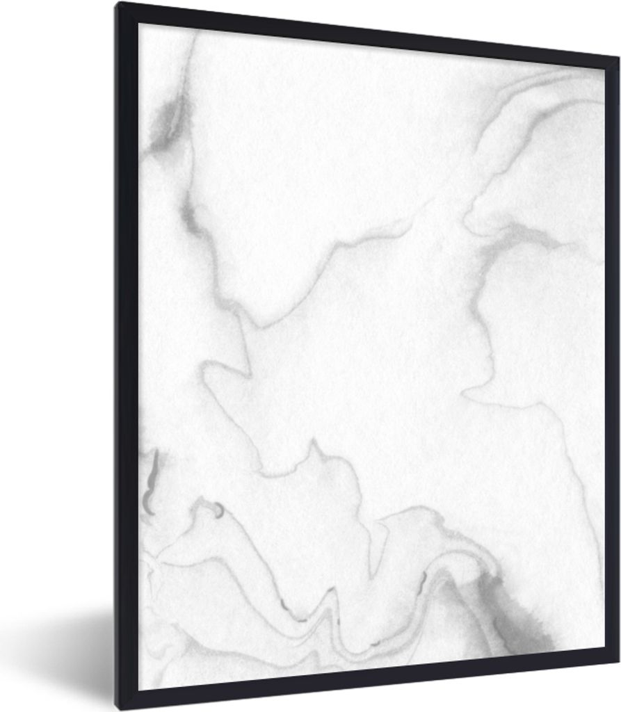 MuchoWow Gerahmtes Poster Marmor - Grau - Weiß - Abstrakt - Marmoroptik 60x80 cm - Poster mit Schwarzem Bilderrahmen Wandposter Rahmen Foto Bild...