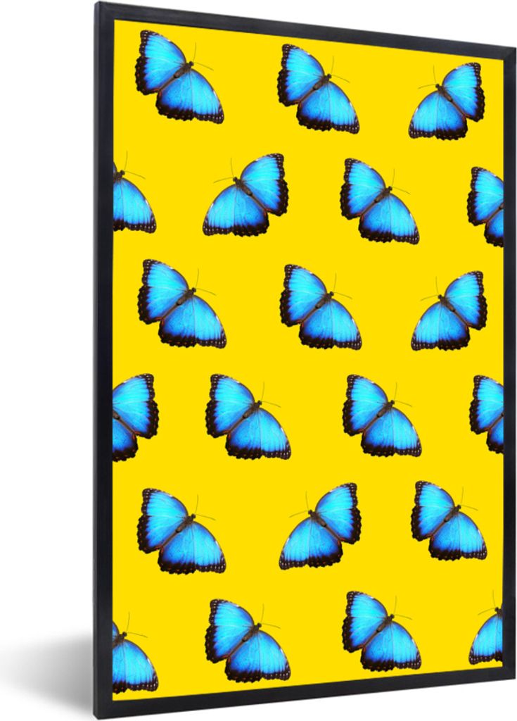 MuchoWow MuchoWow Gerahmtes Poster Schmetterlinge - Blau - Muster 20x30 cm - Poster mit zchwarzem Bilderrahmen - Drucken - Bilder Poster im Rahmen