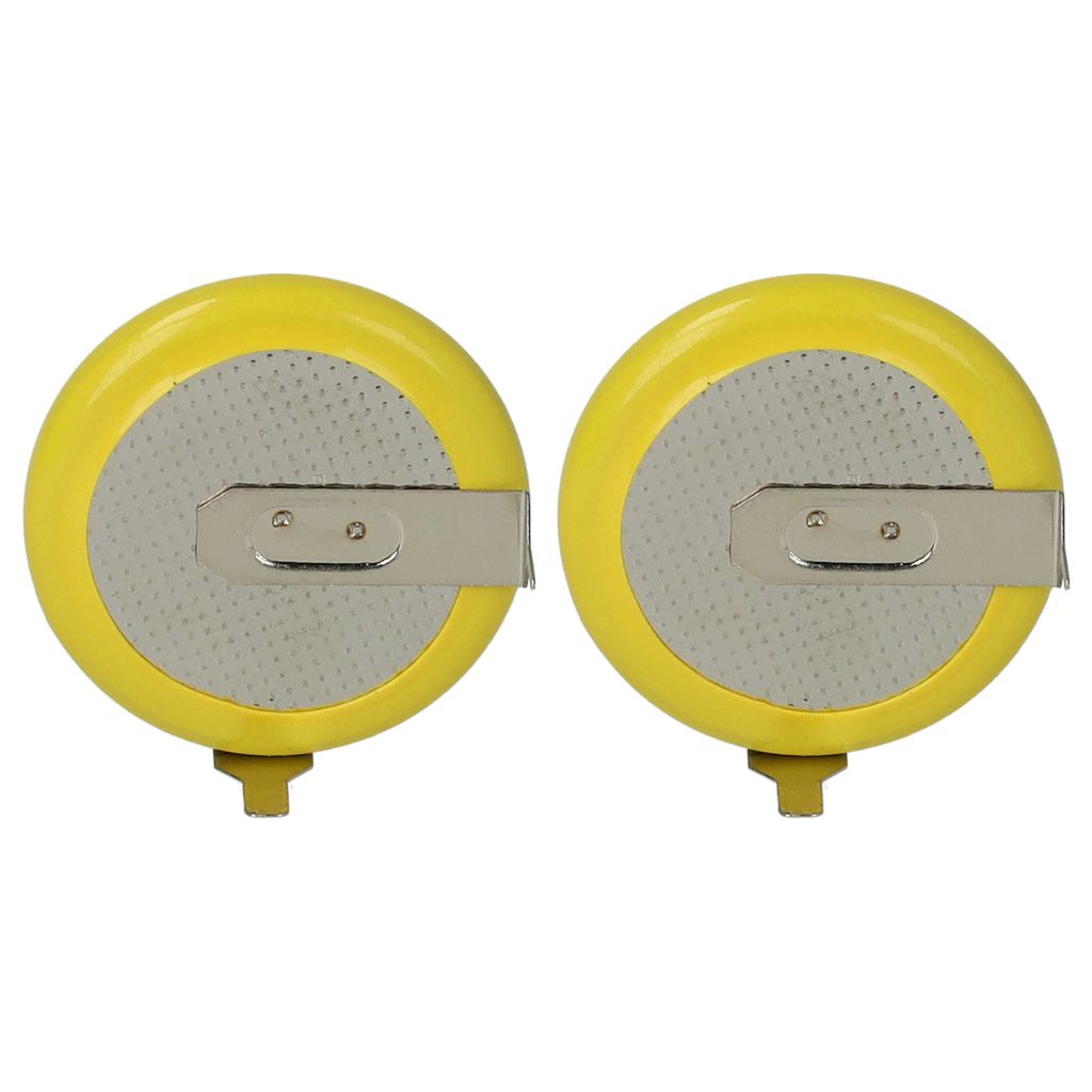 Two coin cell batteries with metal contacts, presented against a white background.