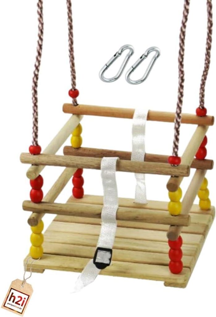 Gitterschaukel aus naturbelassenem Holz | Babyschaukel mit Haltegurt & Verschluss | Kleinkindschaukel ab 12 Monate | Schaukel für Outdoor & Indoor
