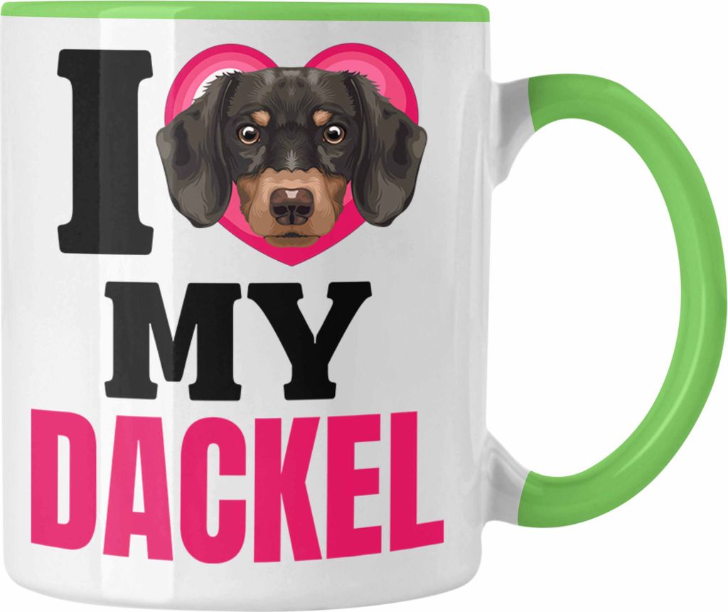 Trendation - Dackel Besitzerin Tasse Geschenk Lustiger Spruch Geschenkidee I Love My Dackel (Grün)