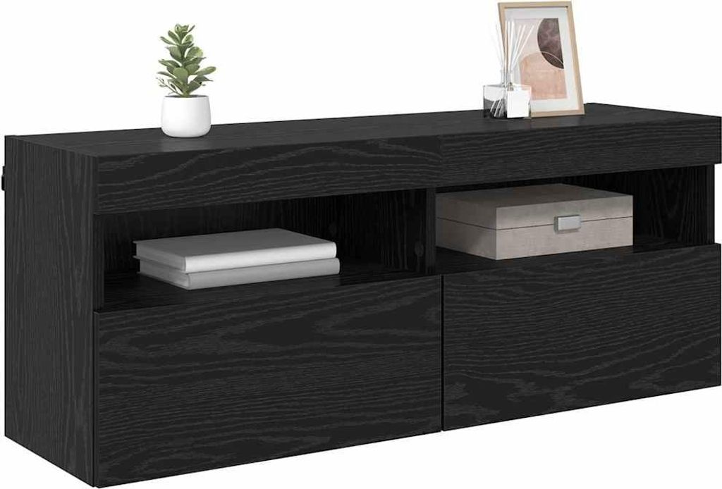 TV-Wandschrank mit LED Schwarz Eichen-Optik 100 x 30 x 40 cm