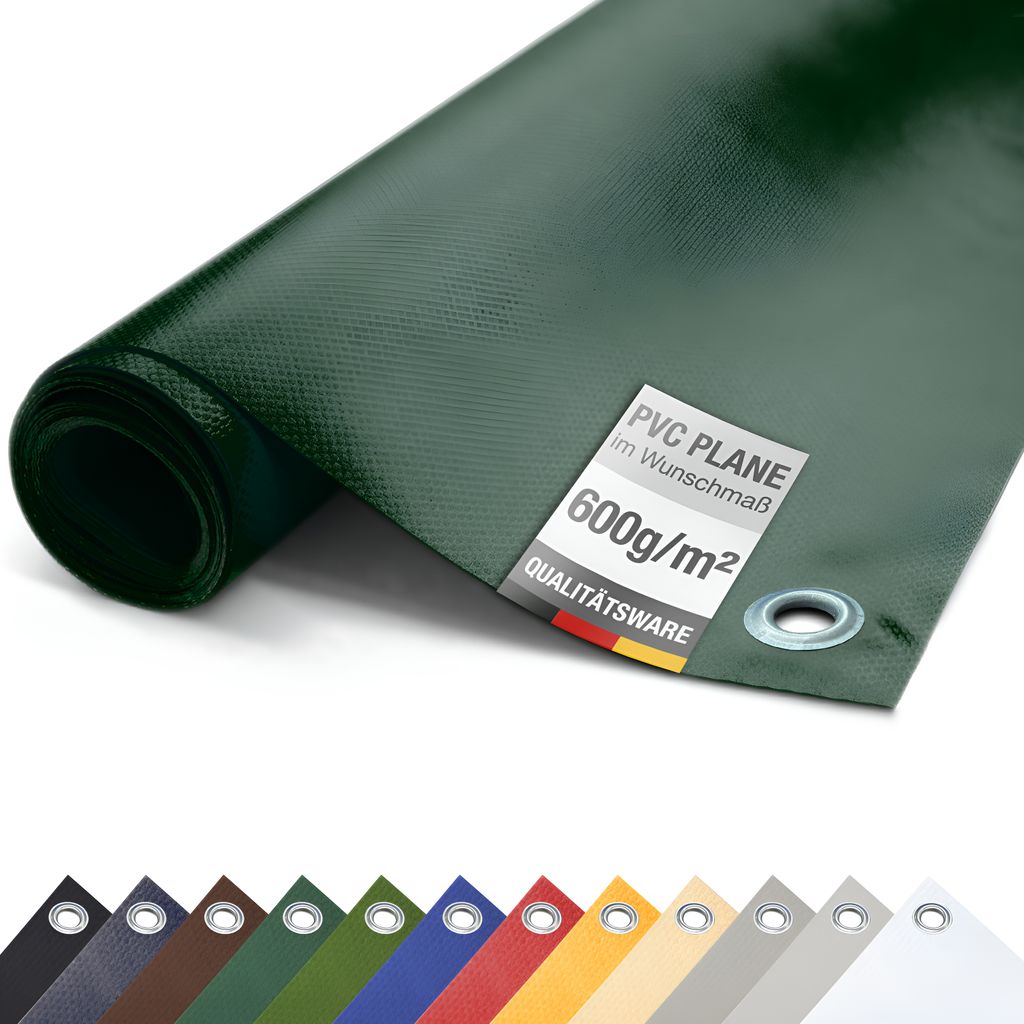 PVC LKW Plane 600g/m² mit Ösen Abdeckplane Schutzplane matt (Grün, 3m x 1m)