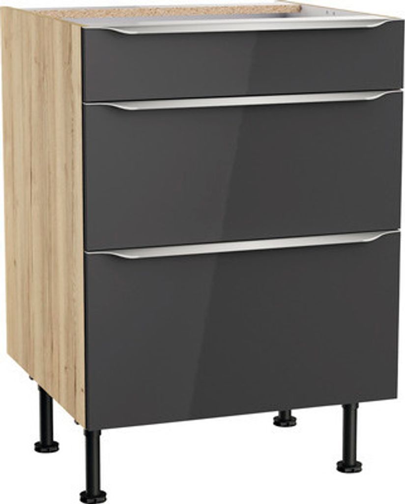 Optifit Schubladenunterschrank Linus984 BxTxH 60 x 58,4 x 87 cm anthrazit glänzend zerlegt KFLI U636-8E+