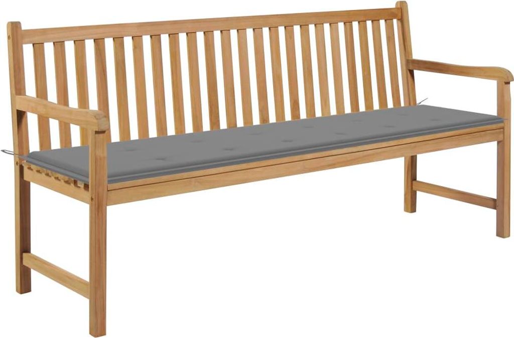 Gartenbank mit Grauer Auflage 175 cm Massivholz Teak