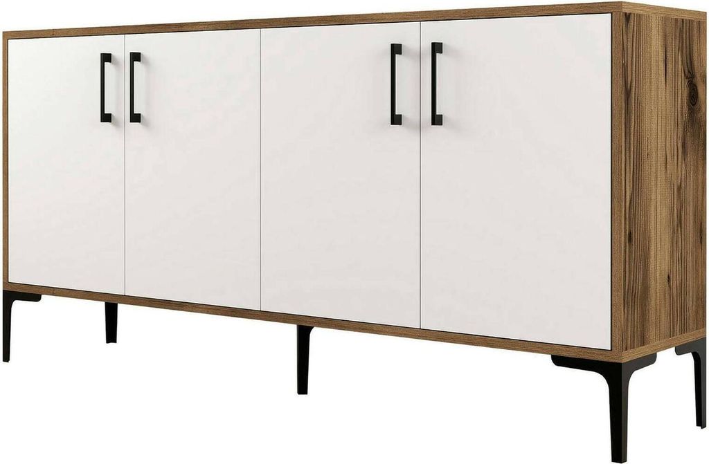 Kommode Daltobell, Wohnzimmerbuffet, Wohnzimmer-Sideboard, Moderne Küchen-Speisekammer, 160x35h78 cm, Walnuss und Weiß