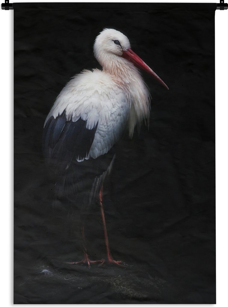 MuchoWow Wandteppich Wandbehang Porträtstorch auf schwarzem Hintergrund 120x180 cm Tapisserie Dekoration Wandtuch - Schlafzimmer - Dekorationen ...