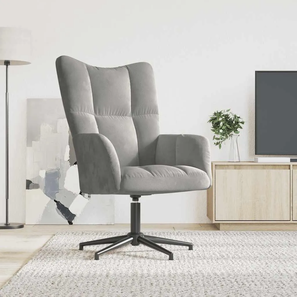 Poltrona da Soggiorno vidaXL Velluto Grigio | Seduta Relax Girevole 360° - 1