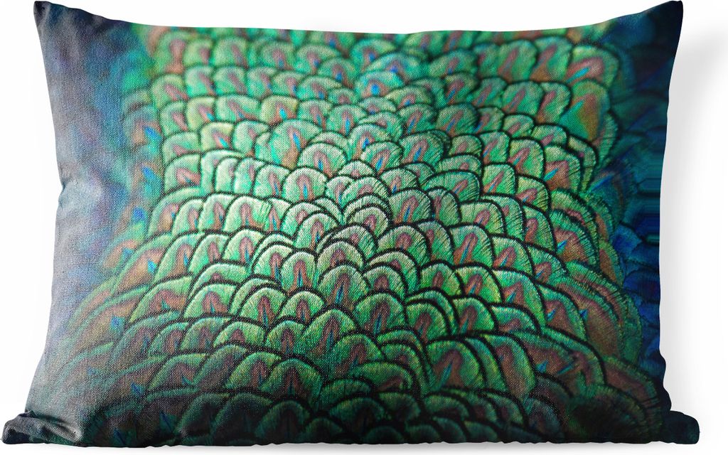 MuchoWow Outdoor Kissen - Pfau - Federn - Muster - 50x30 cm - Wetterfest - Lounge Kissen - Sofa kissen - Wohnzimmer Dekoration