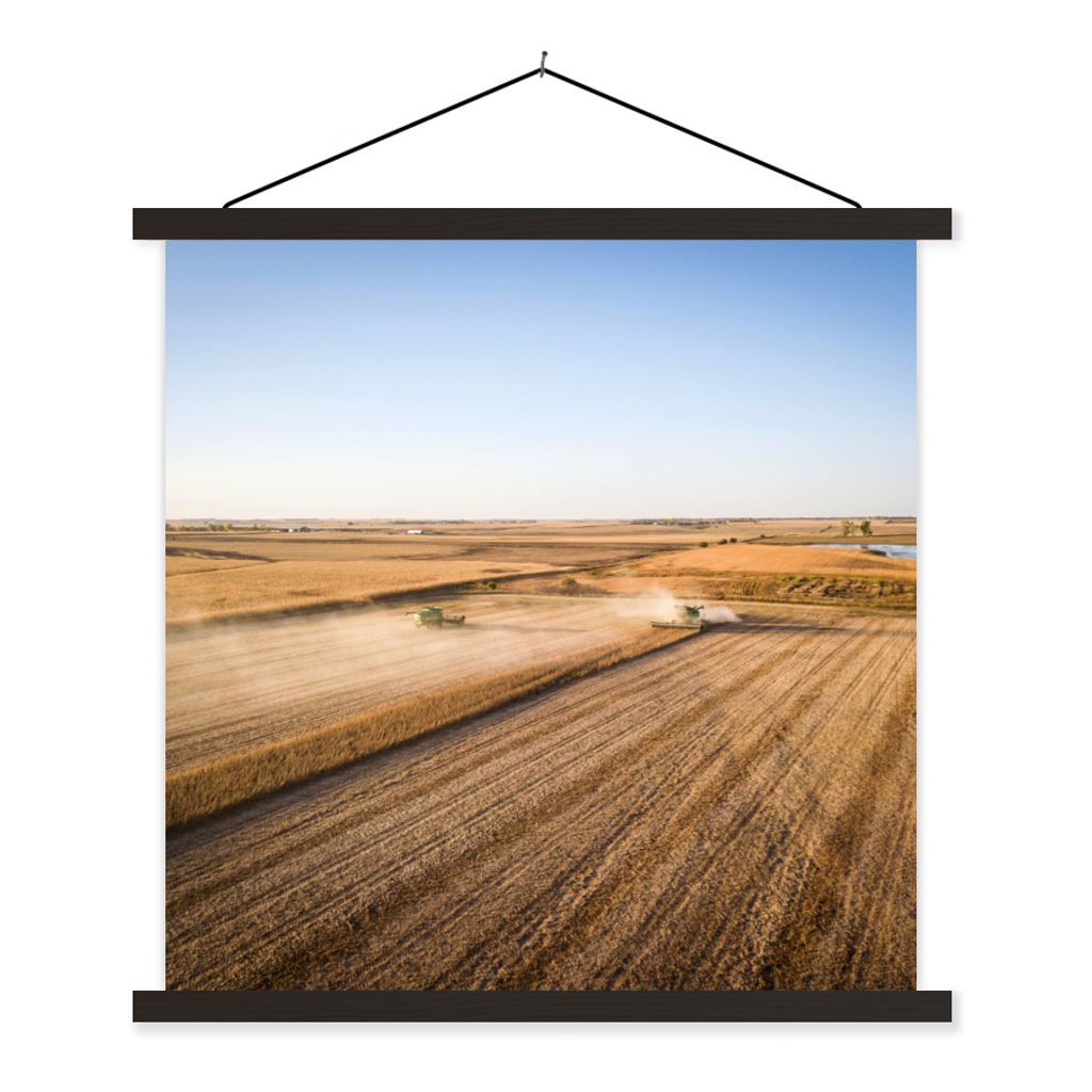 MuchoWow Textilposter Feld - Bauernhof - Traktor - Landwirt - Landleben 120x120 cm mit schwarzem Rahmen - Aufhängungsset
