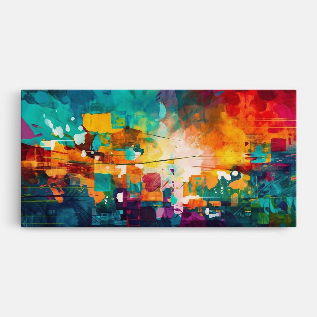 ARTHUB Leinwandbild 60x120 cm, Vibrant Colors On Blue Background | Wohnzimmerdekoration, Hängende Bilder, Wanddekoration, Heimdekoration, Abstra...