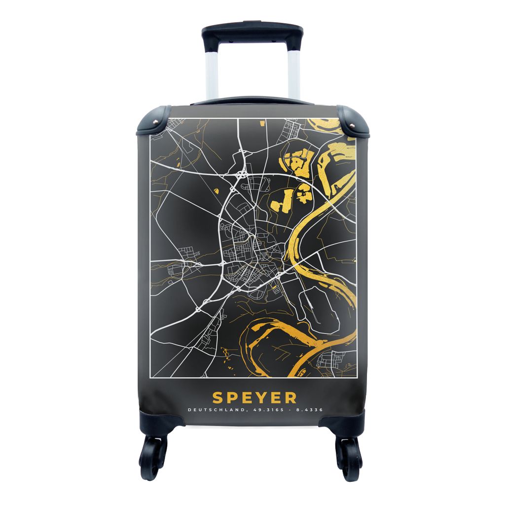 MuchoWow Koffer Handgepäck Trolley Rollkoffer Kleine Reisekoffer mit 4 Rollen - Karte - Speyer - Gold - Stadtplan - Deutschland - Cabin Size < 5...