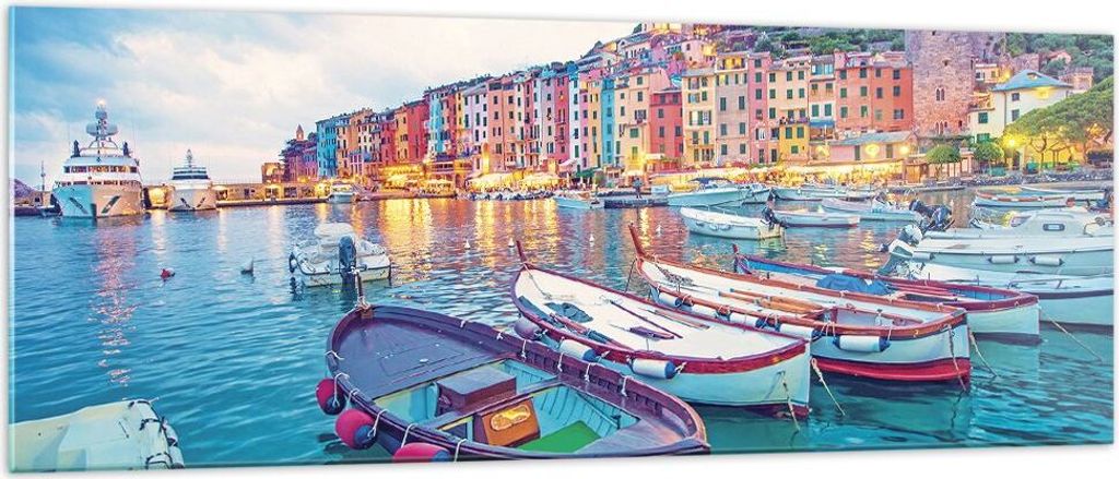 Bilder auf glas - Einteilig - Porto Boote die Farben - 140x50cm - Glasbilder - Wandbilder - Bilder - zum Aufhängen bereit - Wanddekoration aus Gla...