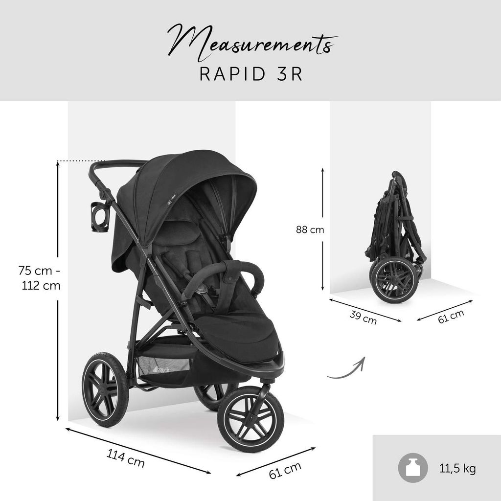 HAUCK Rapid 3R Black 14854 Schwarz drei Rdern Kinderwagen