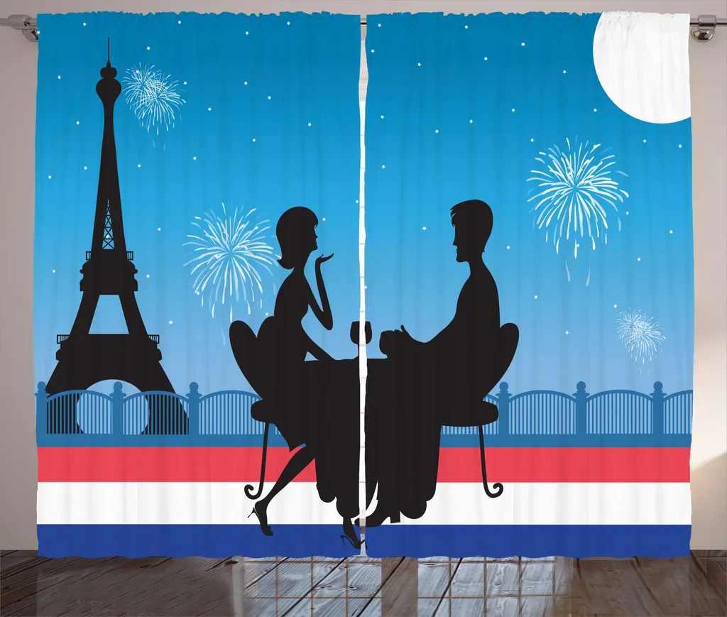 Rideaux universels Tour Eiffel en tissu durable 280 x 225 cm bleu ciel