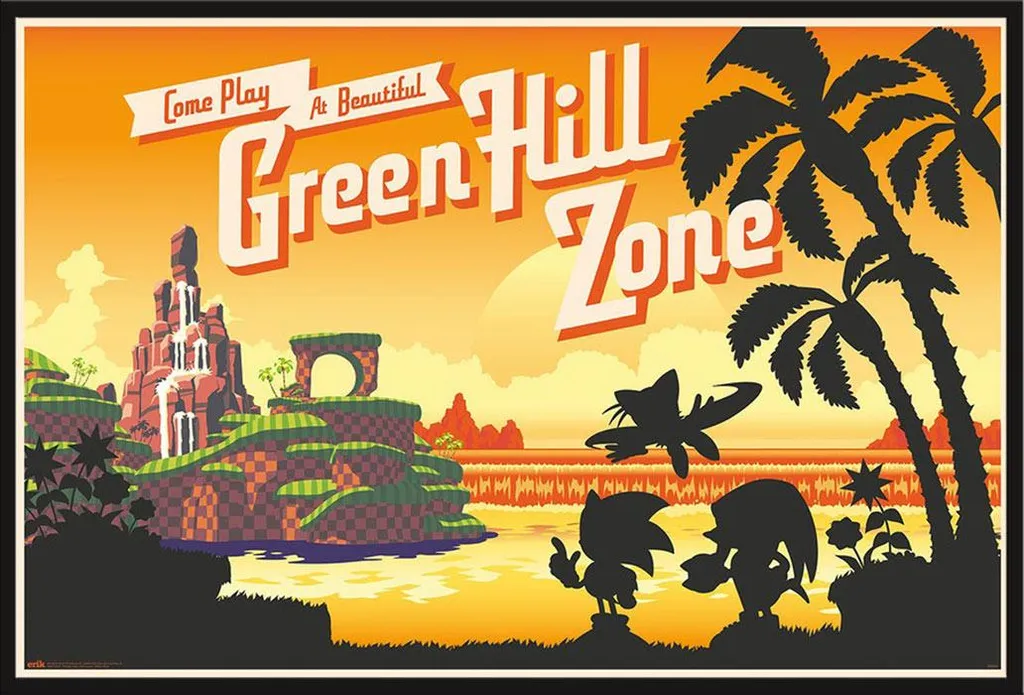 Décoration murale Sonic : affiche Green Hill Zone et cadre Shinsuke