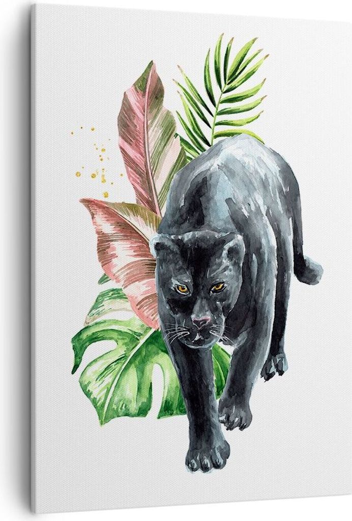 Bild auf Leinwand - Leinwandbild - Einteilig - Schwarz Panther Blätter - 50x70cm - Wand Bild - Wanddeko - Wandbilder - Leinwanddruck - Wanddekorat...