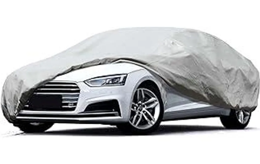 Leader Accessories Copertura auto premium a 5 strati impermeabile Copertura auto resistente alle intemperie Stabilizzata ai raggi UV Utilizzo interno ed esterno in estate e in inverno (berlina 469x155x127 cm, grigio chiaro) - 1