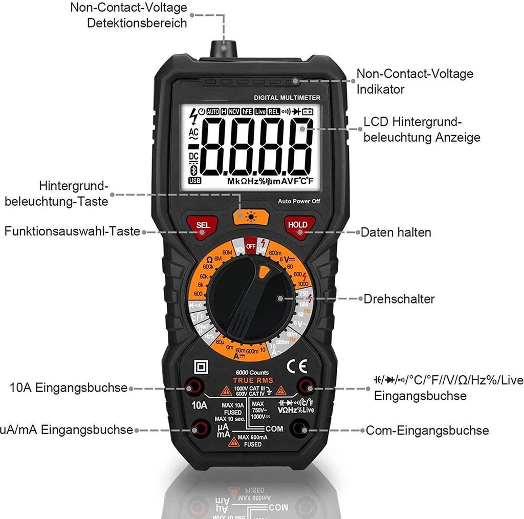 Digital Multimeter, Strommessgerät mit 6000 Counts, True Produktbild 3