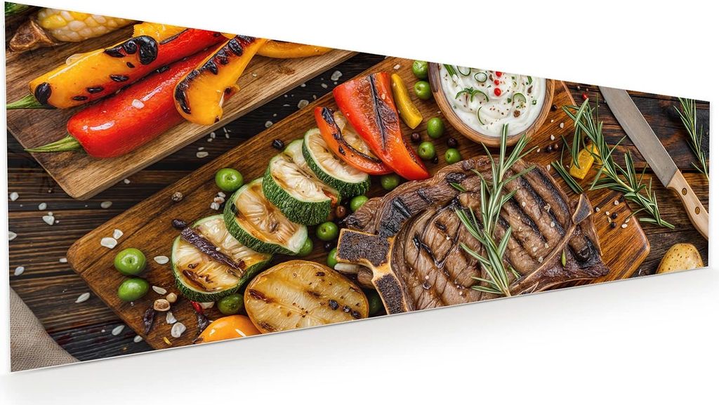Glasbild 120x40cm in XXL für Wohnzimmer, Schlafzimmer Motiv Grillmahlzeit
