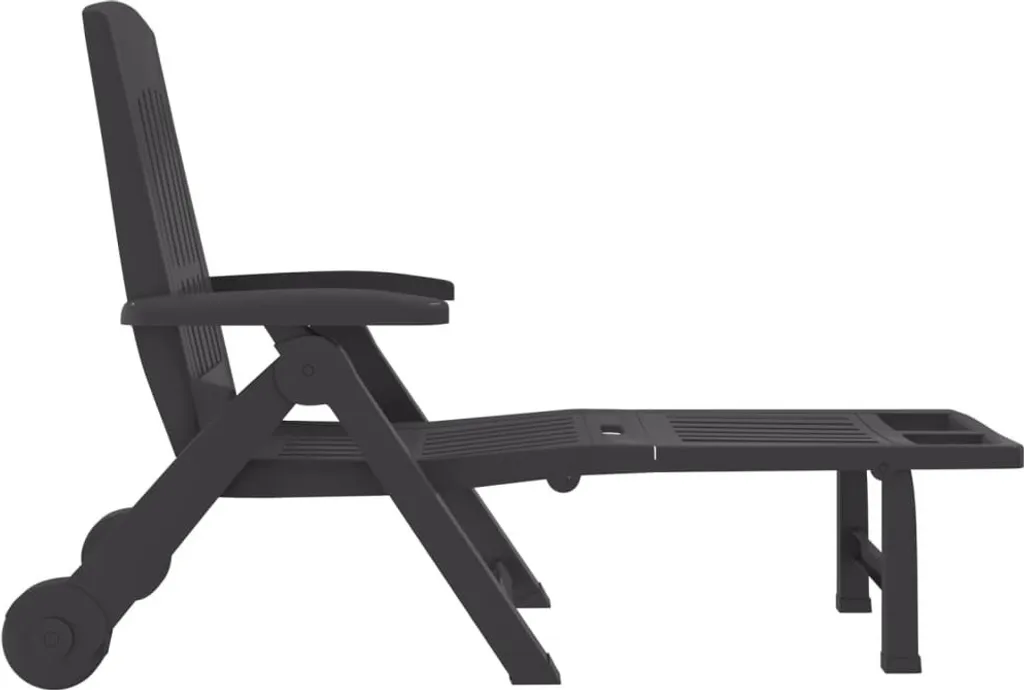 Chaise longue pliante avec roulettes anthracite en PP résistant