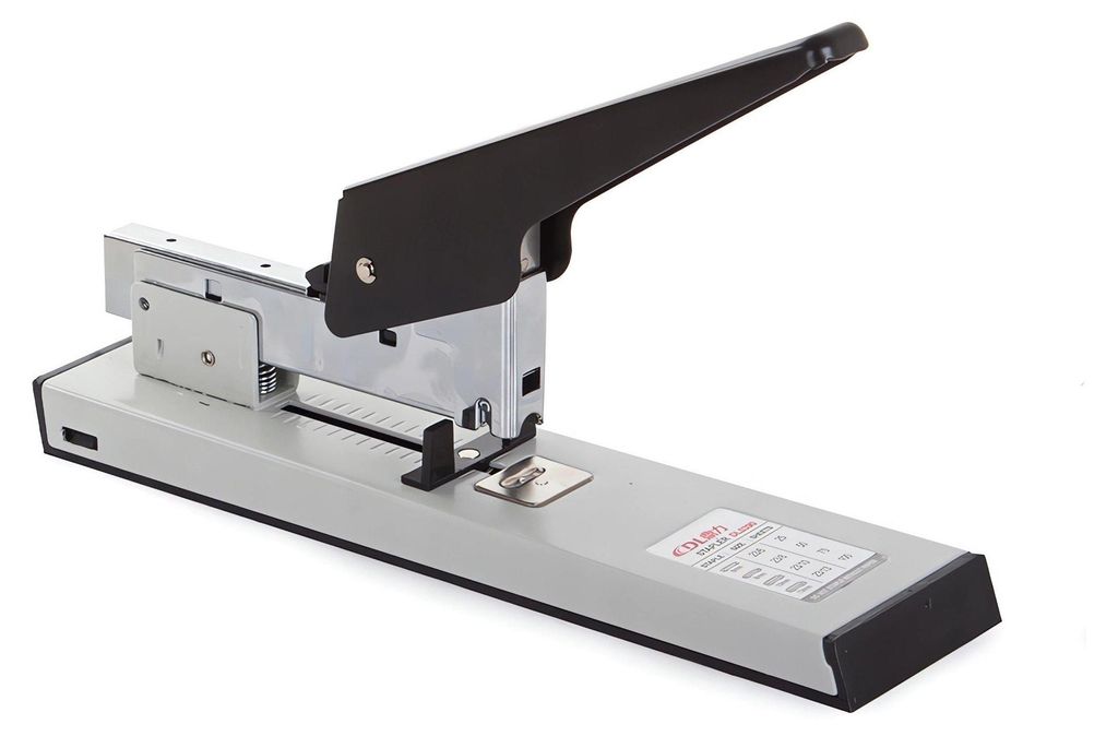 A heavy-duty stapler is shown on a white background.
