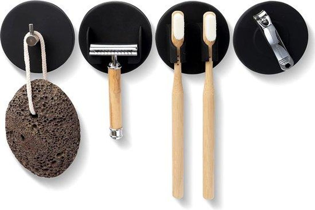 Schwarzes 4-teiliges Badezimmer-Set, selbstklevend, Haken, Halter