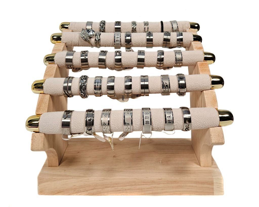 Schmuckständer Ringhalter mit 5 Ringrollen Ringständer Holz Produktbild 