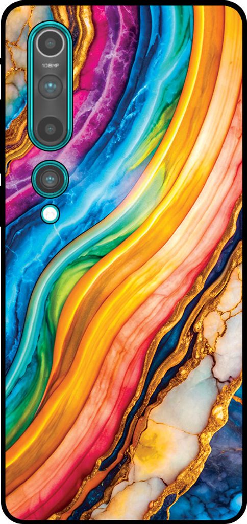 Smartphonica Handyhülle geeignet für Xiaomi Mi 10 / 10 Pro mit Regenbogen Gold Marmor Print - TPU Backcover Case Regenbogen Gold Marmor Design