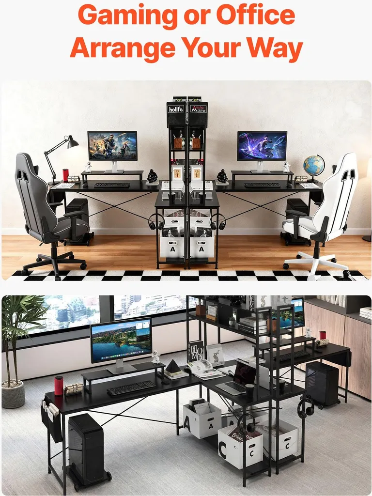 Bureau gaming en L 170 cm robuste avec support CPU et charge de 68 kg - 7