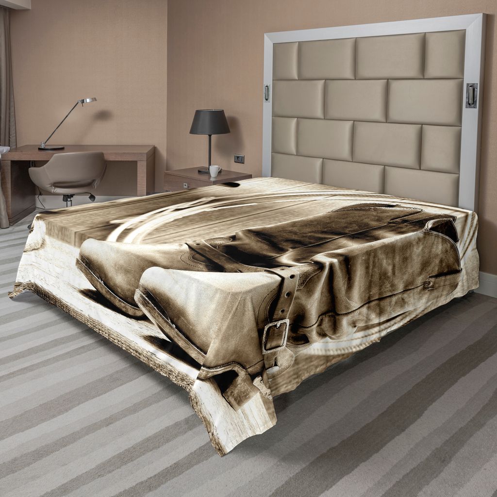 ABAKUHAUS Western Bettlaken, Traditionelles Rodeo Zubehör Stiefeln Im Vintage Nostalgischen Wilden Foto, weiches bequemes oberes Bettlaken für ei...