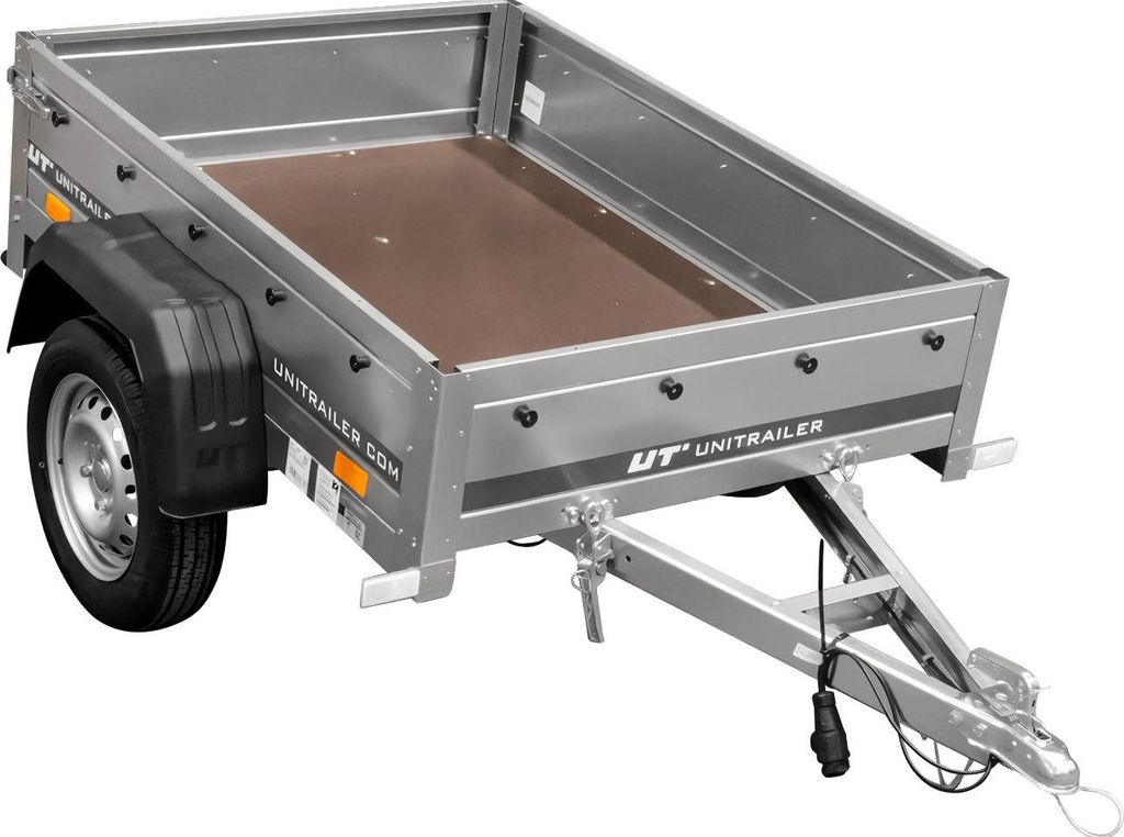 A studio shot of a small utility trailer.