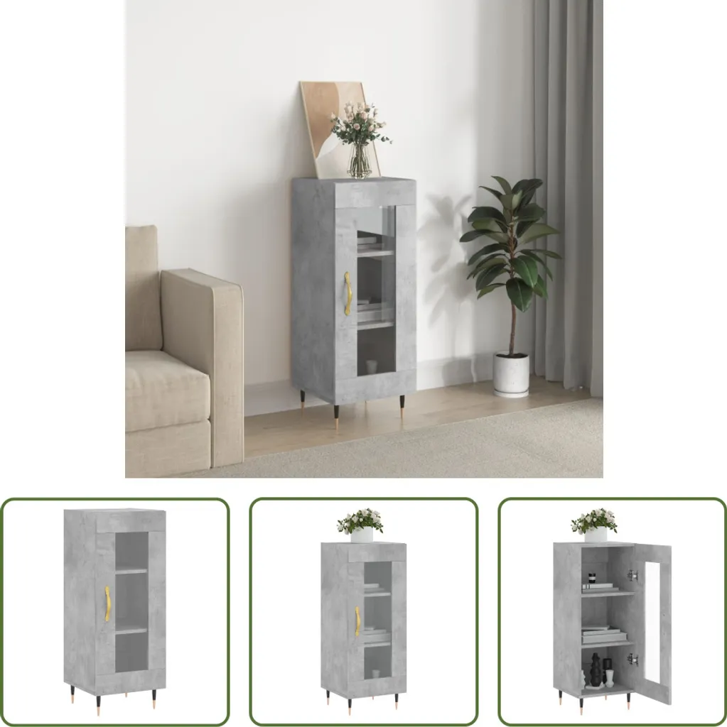 The Living Store credenza cemento grigio 34,5x34x90 cm materiale a base di legno - 10