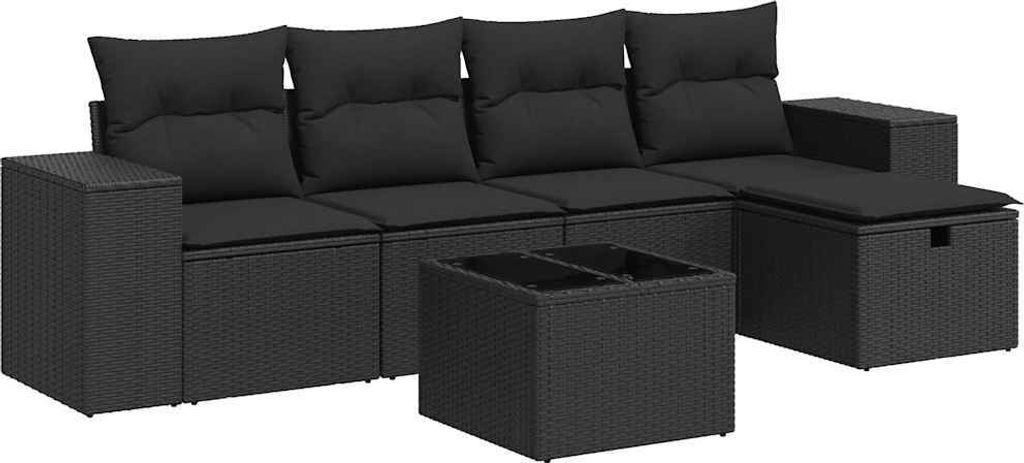 6-tlg. Garten-Sofagarnitur mit Kissen Schwarz Poly Rattan