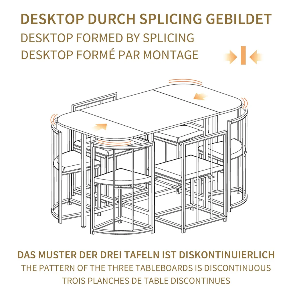 Table de cuisine ovale avec 6 chaises rembourrées ensemble complet doré
