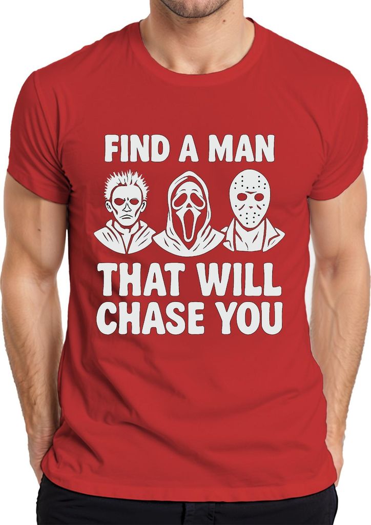 Find a Man That will chase You Horror Masken Jason Ghostface Herren T-Shirt, Rot, 3XL