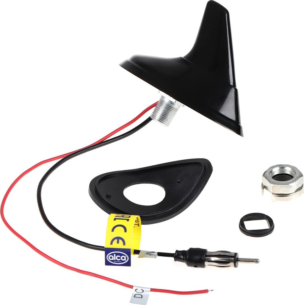 alca Autoantenne Haiflosse Shark Fin Antenne Aktiv mit Verstärker AM/FM Radio Universal Radioantenne Dachantenne Gummi Schwarz Wasserdicht