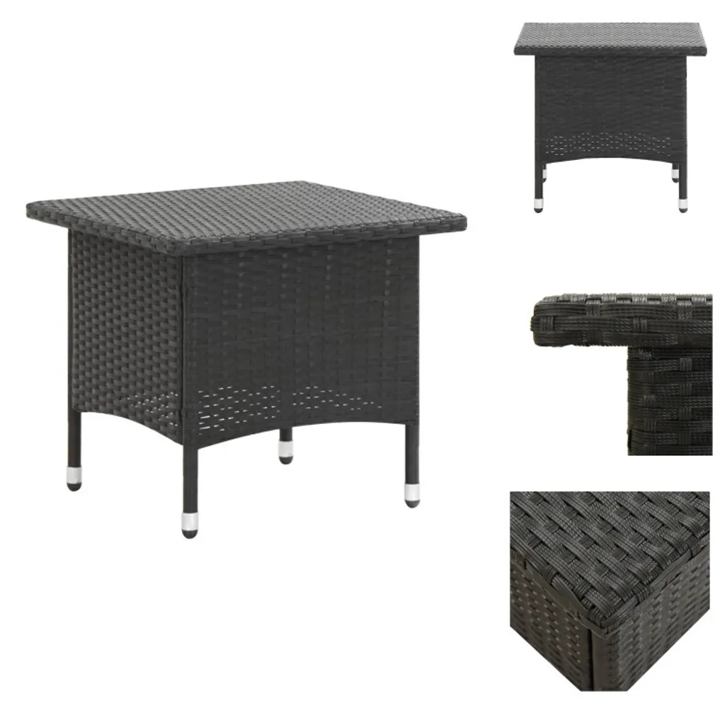 Petite table de balcon noire en résine tressée, table d'appoint terrasse