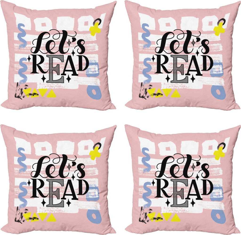ABAKUHAUS Buch Kissenbezug Set (4 Stück), Lets lesen Phrase Pastell, Moderner Doppelseitiger Digitaldruck, 60 cm x 60 cm, Mehrfarbig