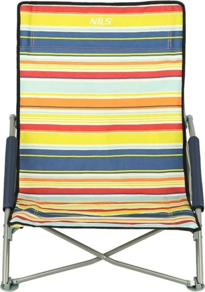 A striped camping chair.