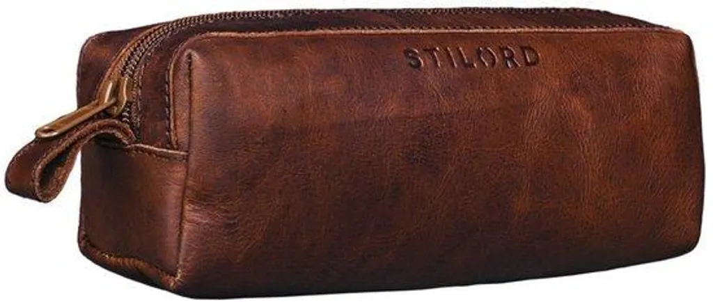 Étui en cuir carré marron vintage : protection élégante pour accessoires