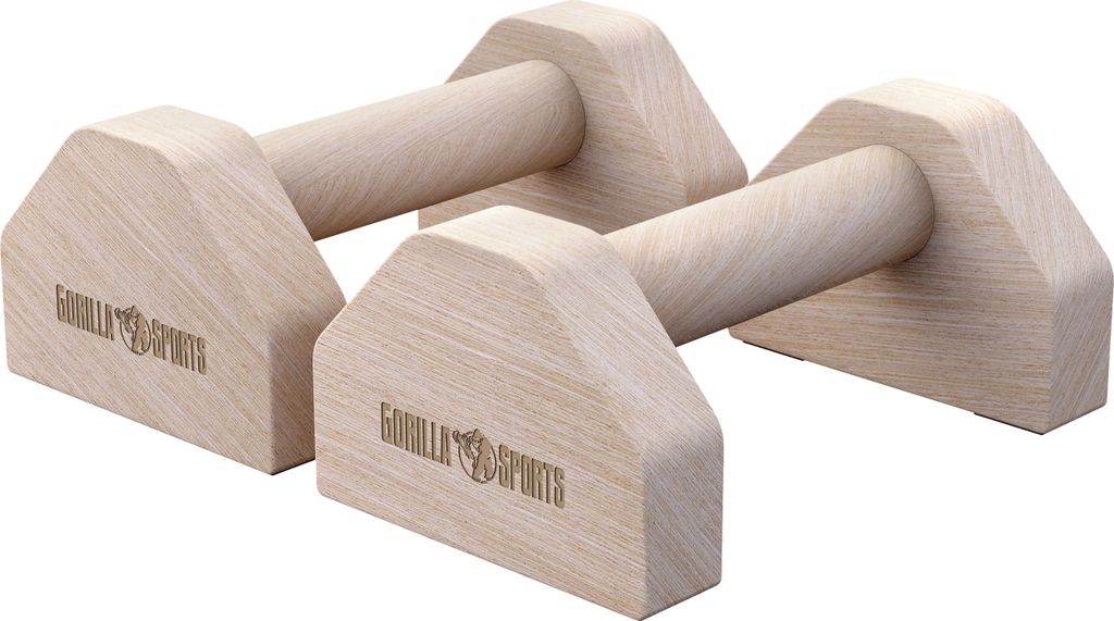 GORILLA SPORTS Liegestützgriffe - Holz, Stahl, bis 300kg, mit Tragetasche - Calisthenics Equipment, Parallettes, Handstand Griffe, Push Up Bars