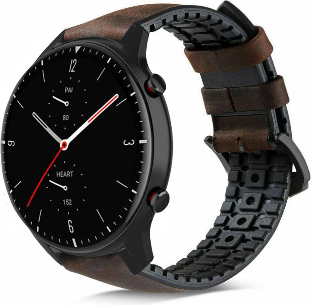 Strap-it Amazfit GTR 2 Silikon-/Lederarmband (Schwarz/Braun)