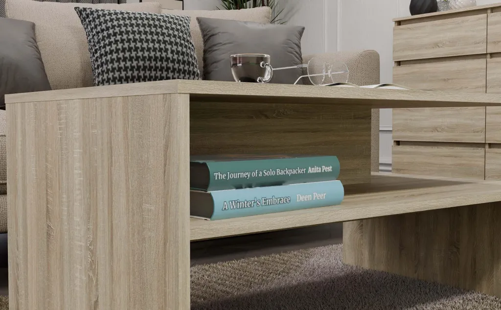 Table basse GUIREN chêne sonoma : meuble stable et facile à entretenir