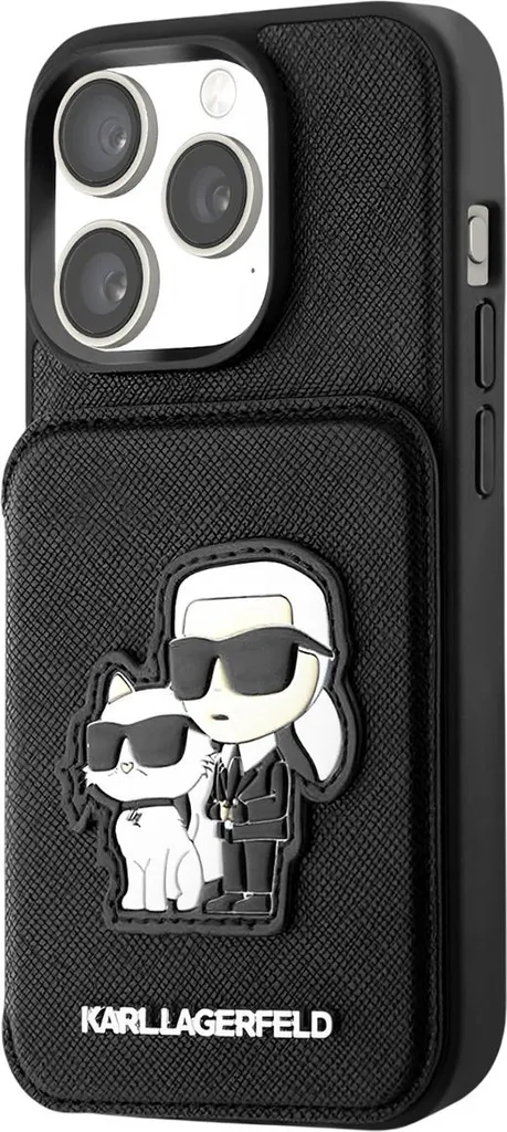 Karl Lagerfeld, Custodia Saffiano con portacarte per Apple iPhone 15 Pro, nero