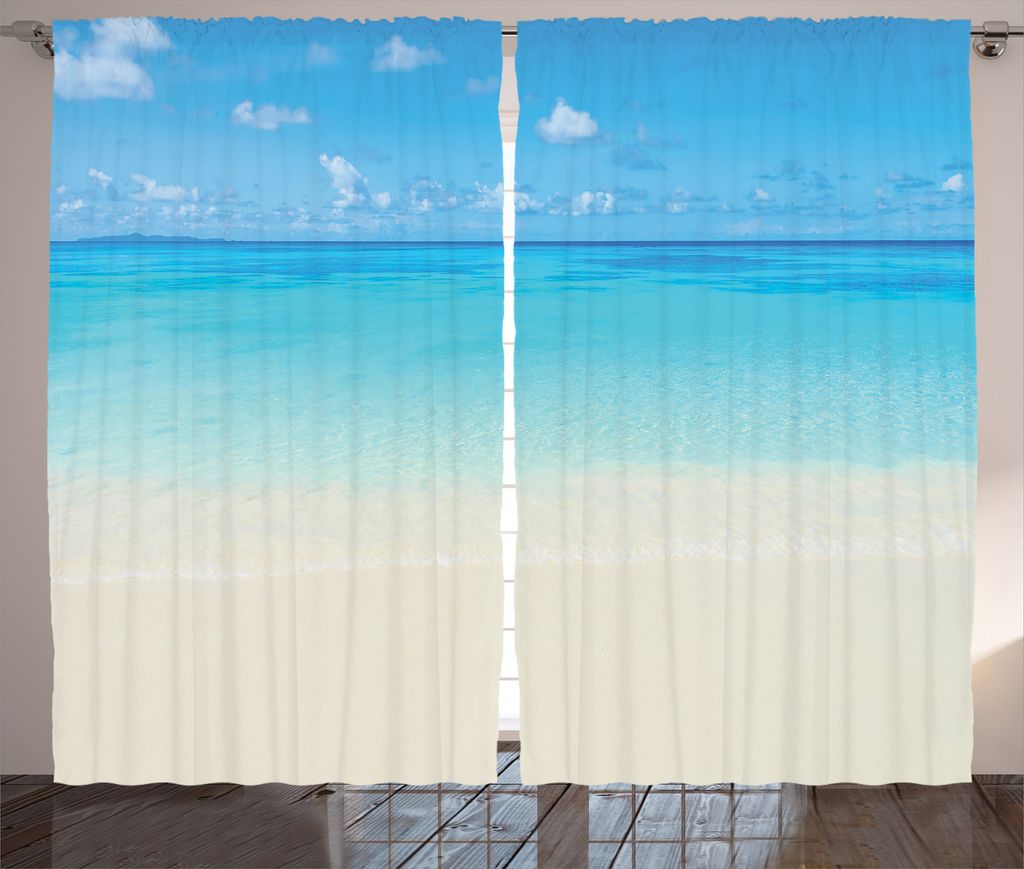 ABAKUHAUS Tropisch Rustikaler Vorhang, Karibischer Meeresstrand, Wohnzimmer Universalband Gardinen mit Schlaufen und Haken, 280 x 225 cm, Creme Marine