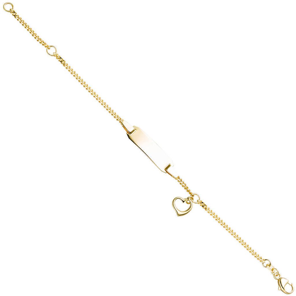 Kinder Armband Gravurplatte Schildband mit Herz Herzchen 333 Gelbgold 12-14cm